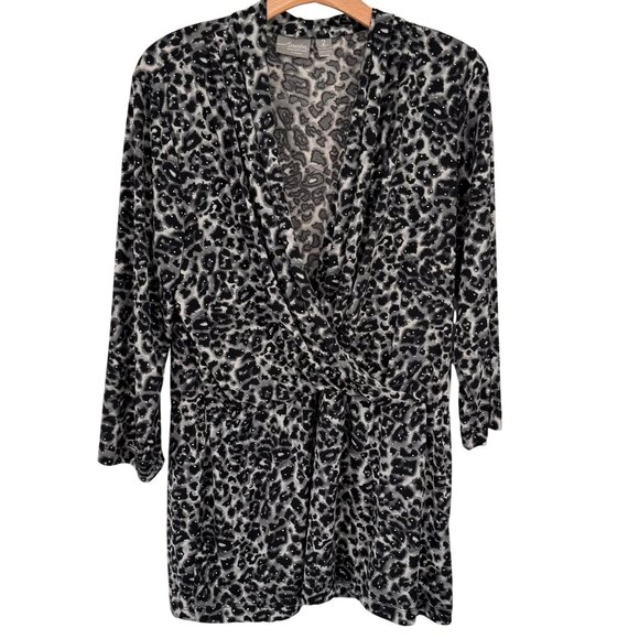 Chicos 2 Travelers Leopard Print knit tunic top Size large embellished - Picture 1 of 12